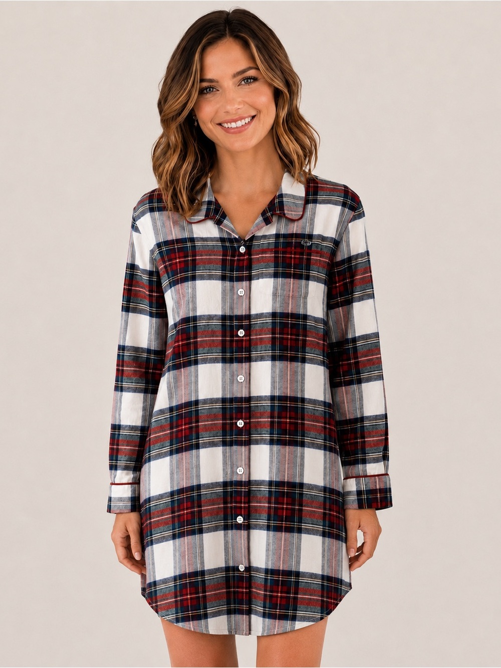 Vineyard Vines Women’s Plaid Sleep Shirt Nightshirt Small Petite 100% Cotton